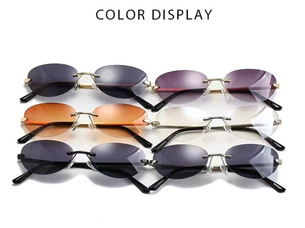 Rimless Oval Sunglasses Women  - Metal Photo Panel บทวิจารณ์และราคา