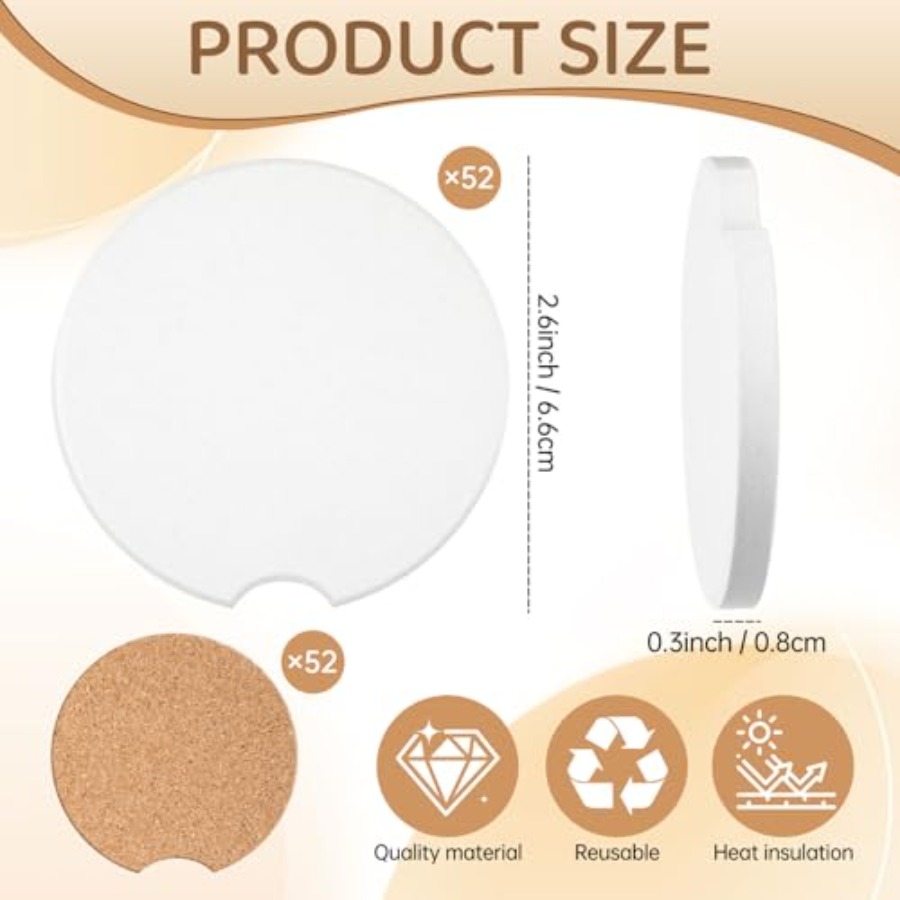 312 Pcs Ceramic Car Coasters 2 - Coaster Sublimation Blank บทวิจารณ์และราคา