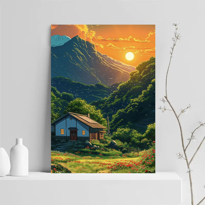 1pc Mountain Cabin Sunset Canv - Canvas Wrap Ready บทวิจารณ์และราคา